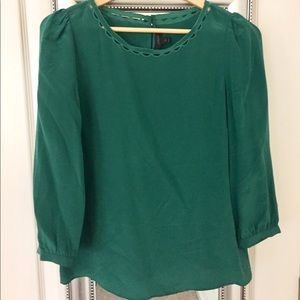 J. Crew green top with scalloped detail
